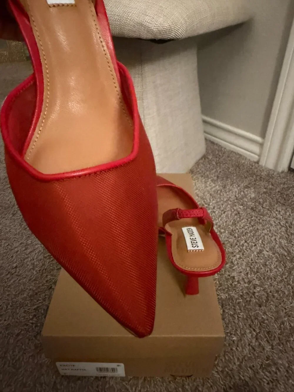 Red Mesh Closed-Toe Heeled Mules ***NEW***